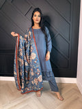 Dhanak Floral Shawl - Slate U3-C1
