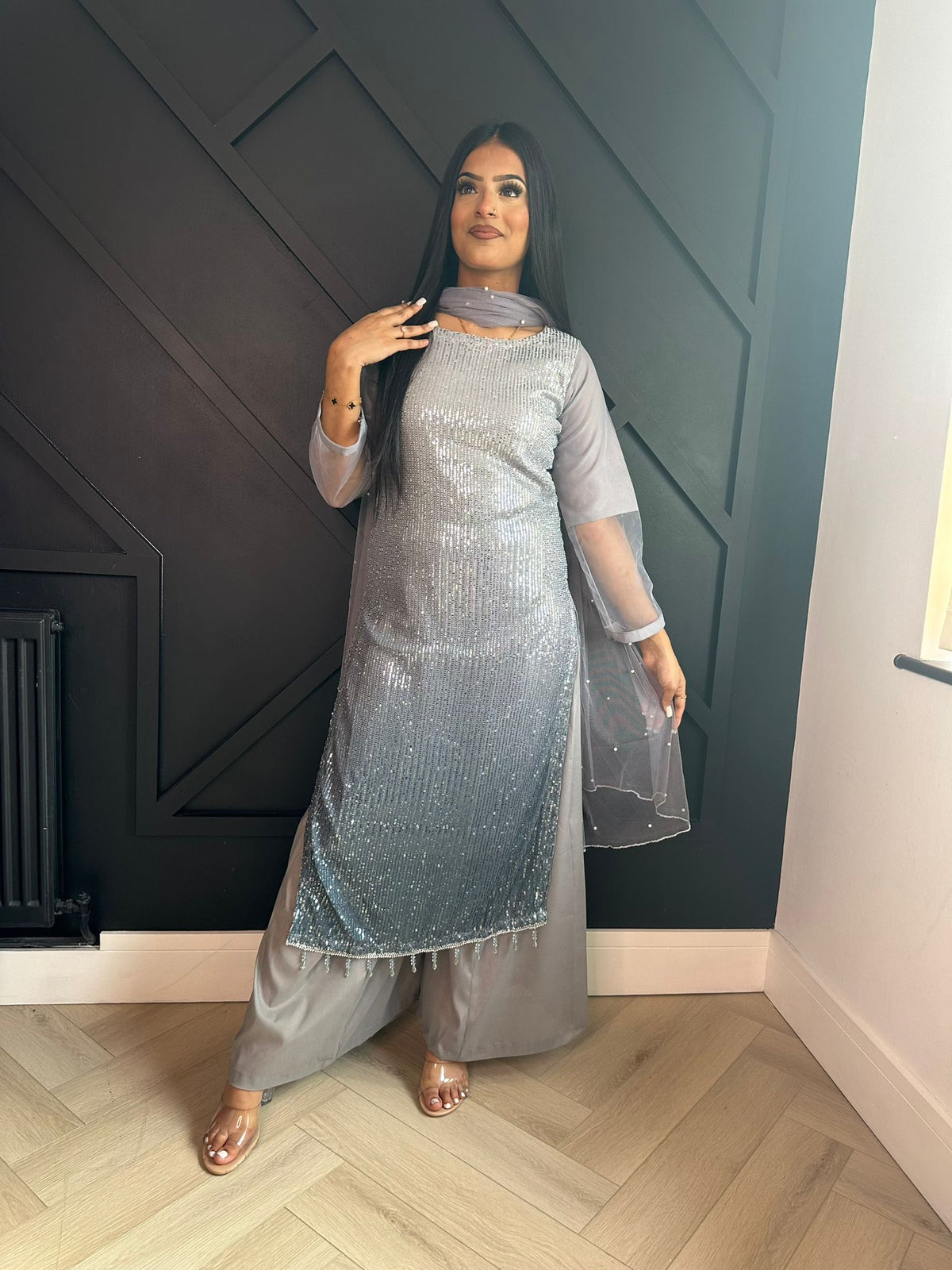Rangz Sequin Suit  - Grey-Blue U2-D5