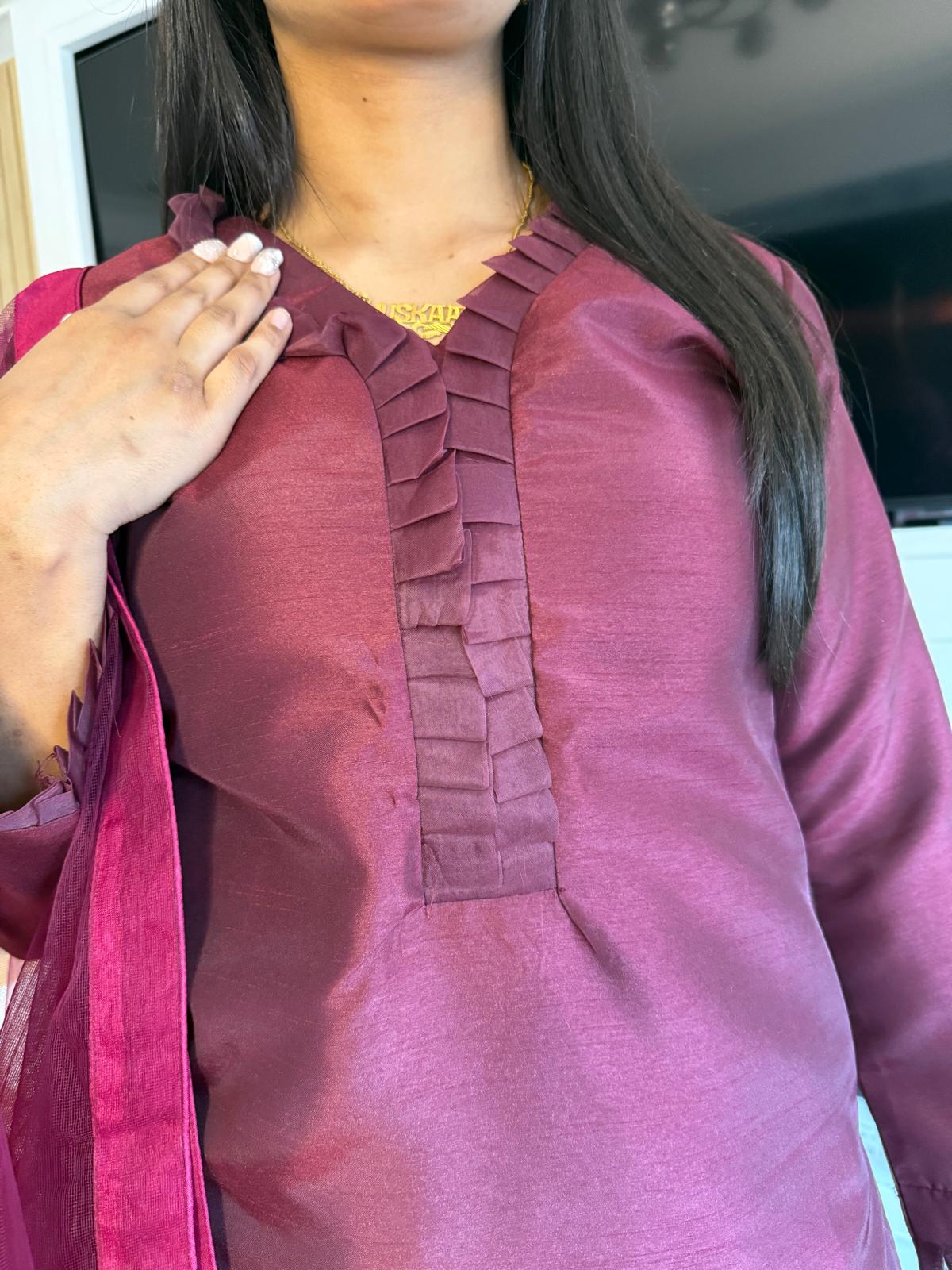Hadia 3pc Farshi Shalwar With Net Dupatta
