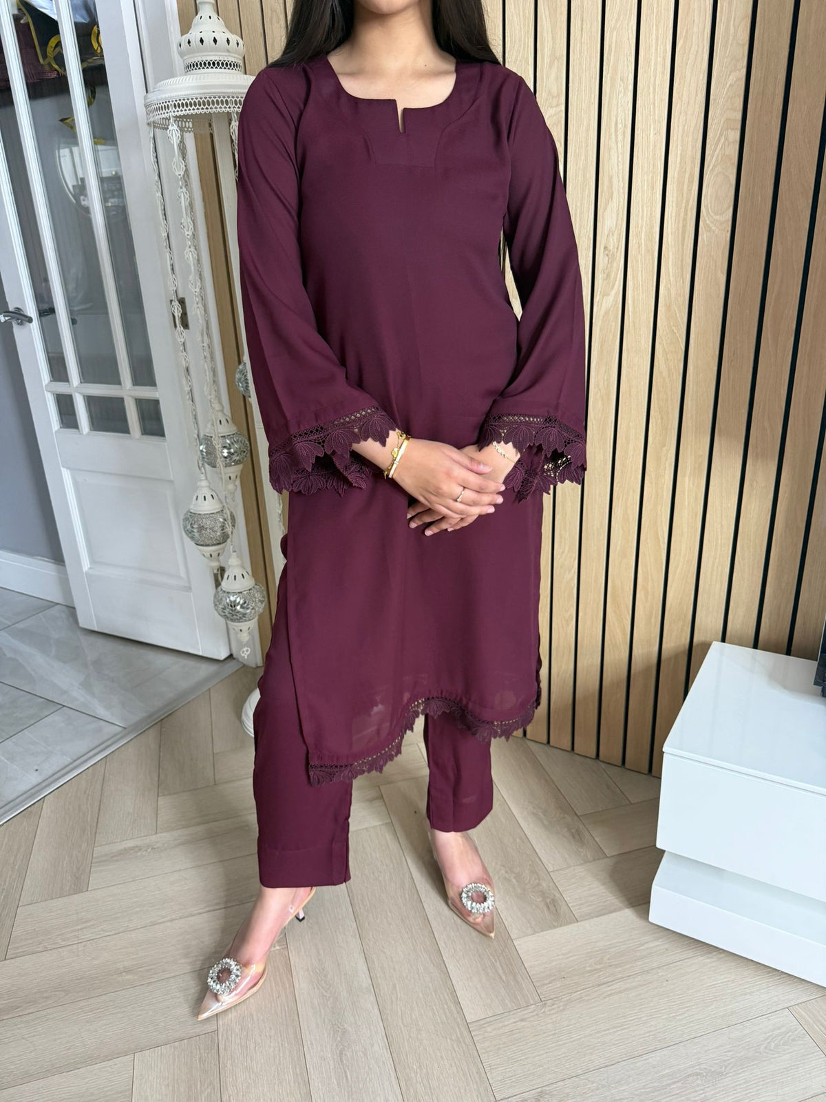 Aleena 2pc Georgette Cut Neckline Co-Ord
