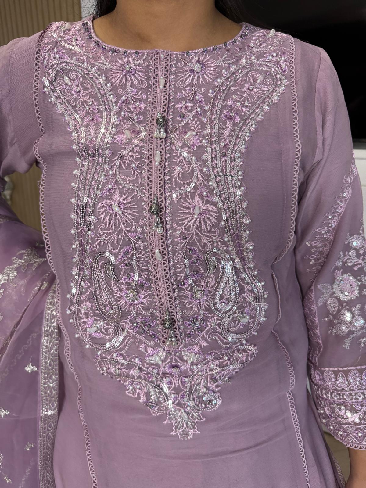 Atiqa Chiffon 3PC Suit With Organza Duppata