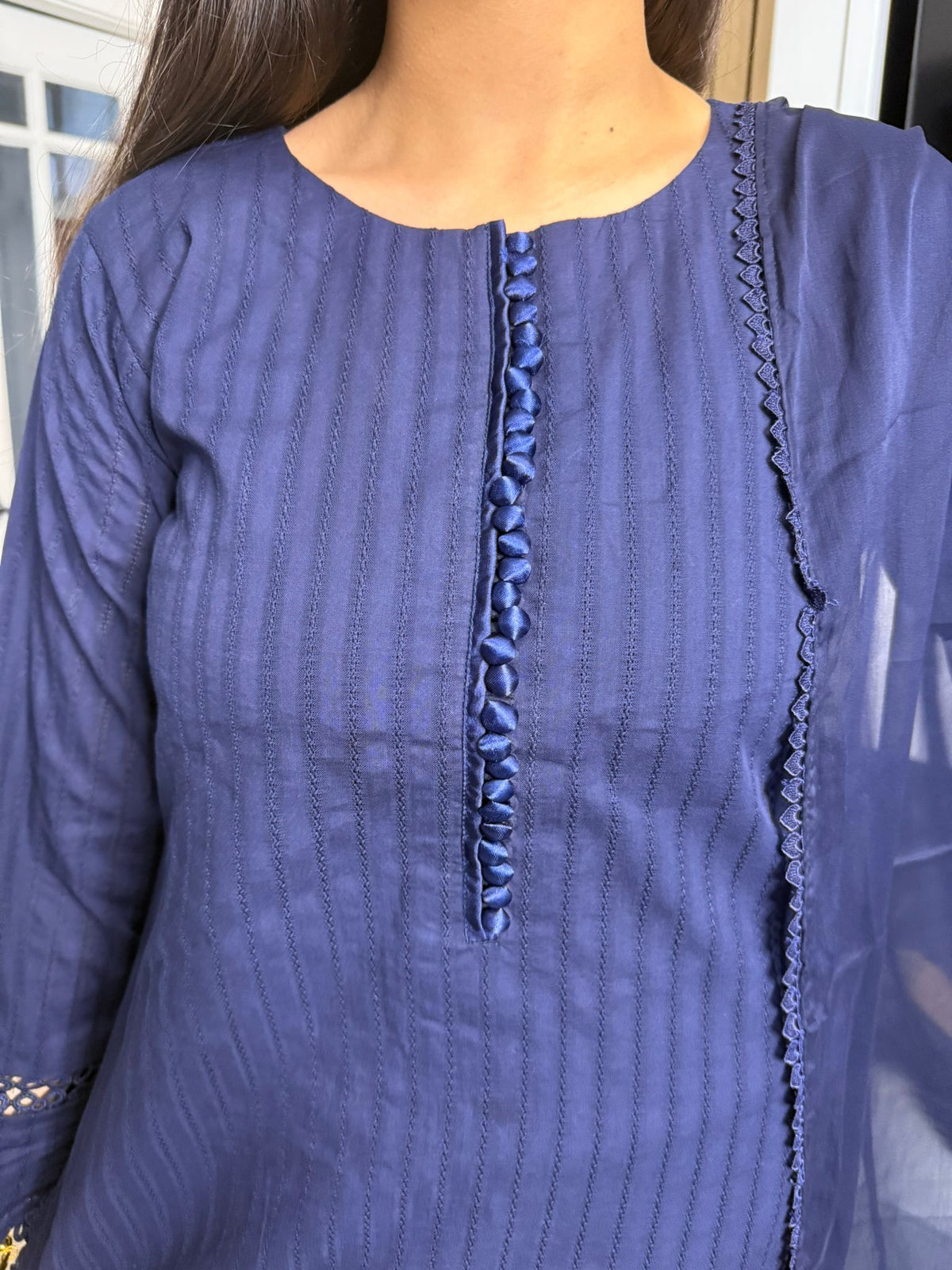 Radhiya 3pc Cotton Suit With Pearl Detailing