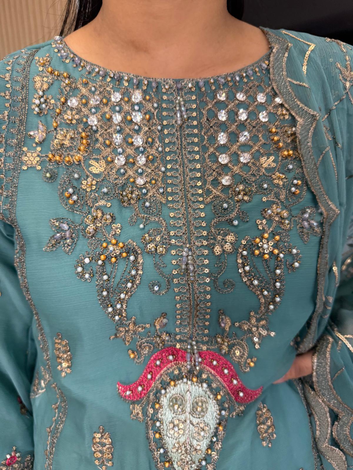 Atiqa Chiffon 3PC Suit With Organza Duppata