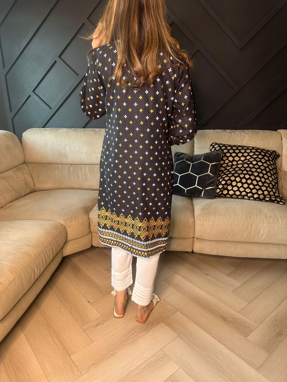 Sale Raniya Kurta - Black Block Print