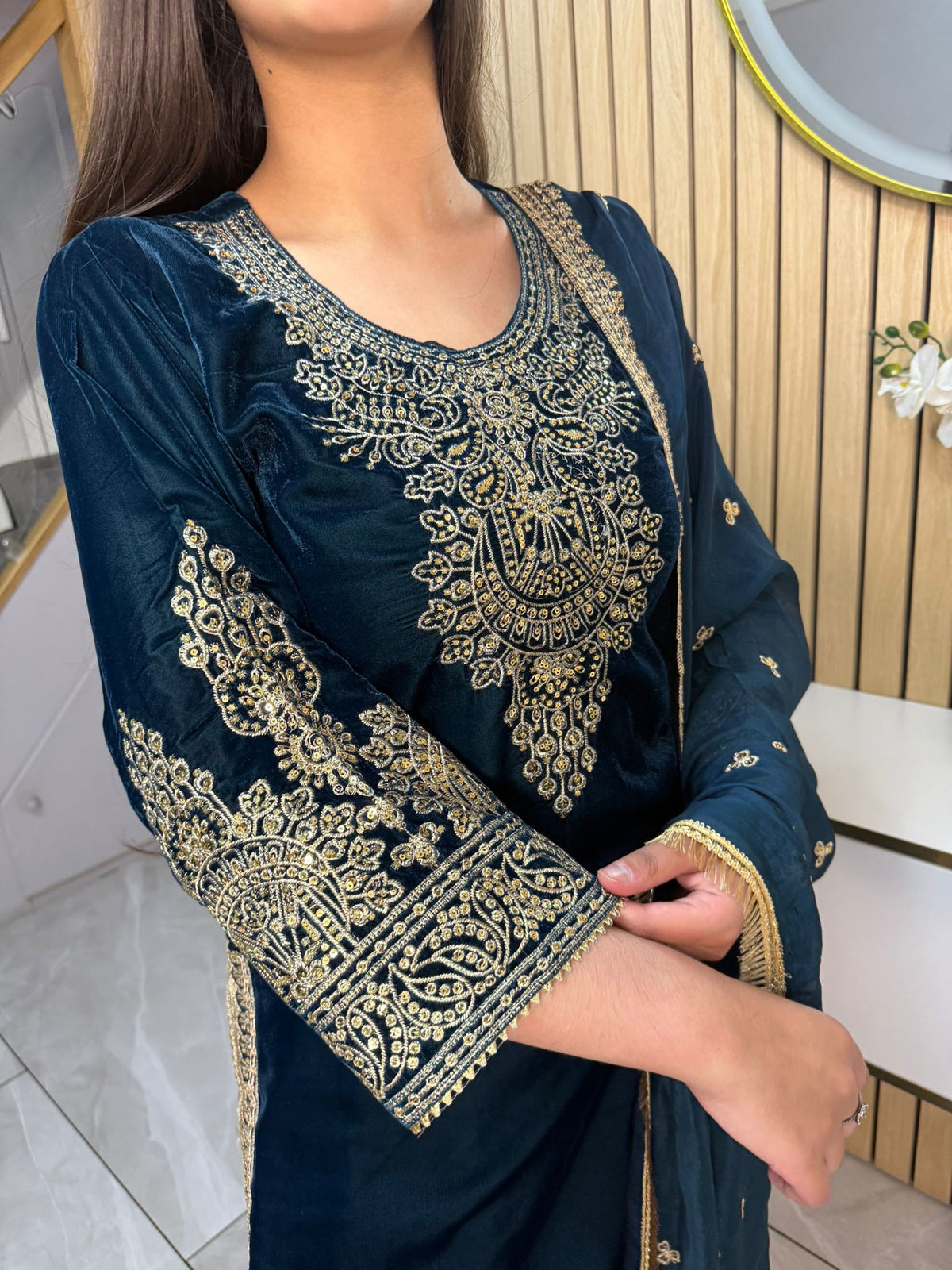 Gulal 3pc Embroidered Velvet Suit With Silk Dupatta