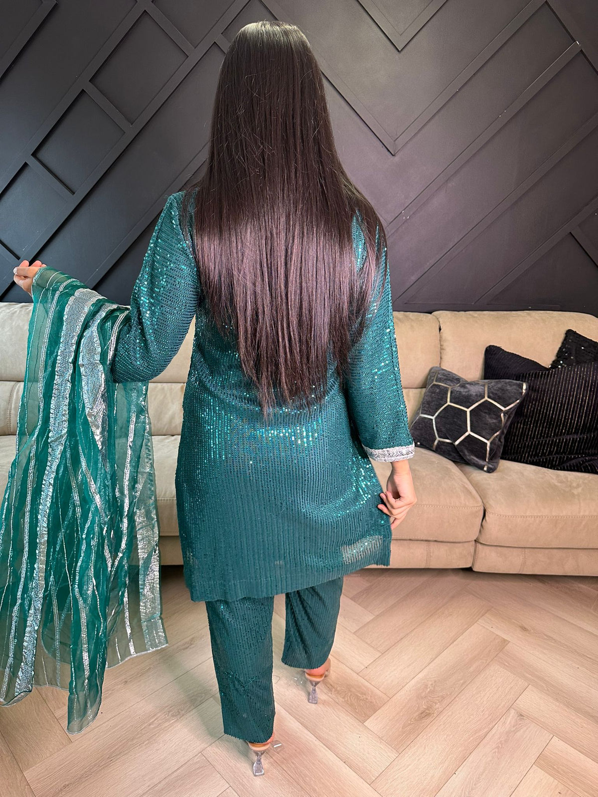 Kareena Sequin Suit  - Green