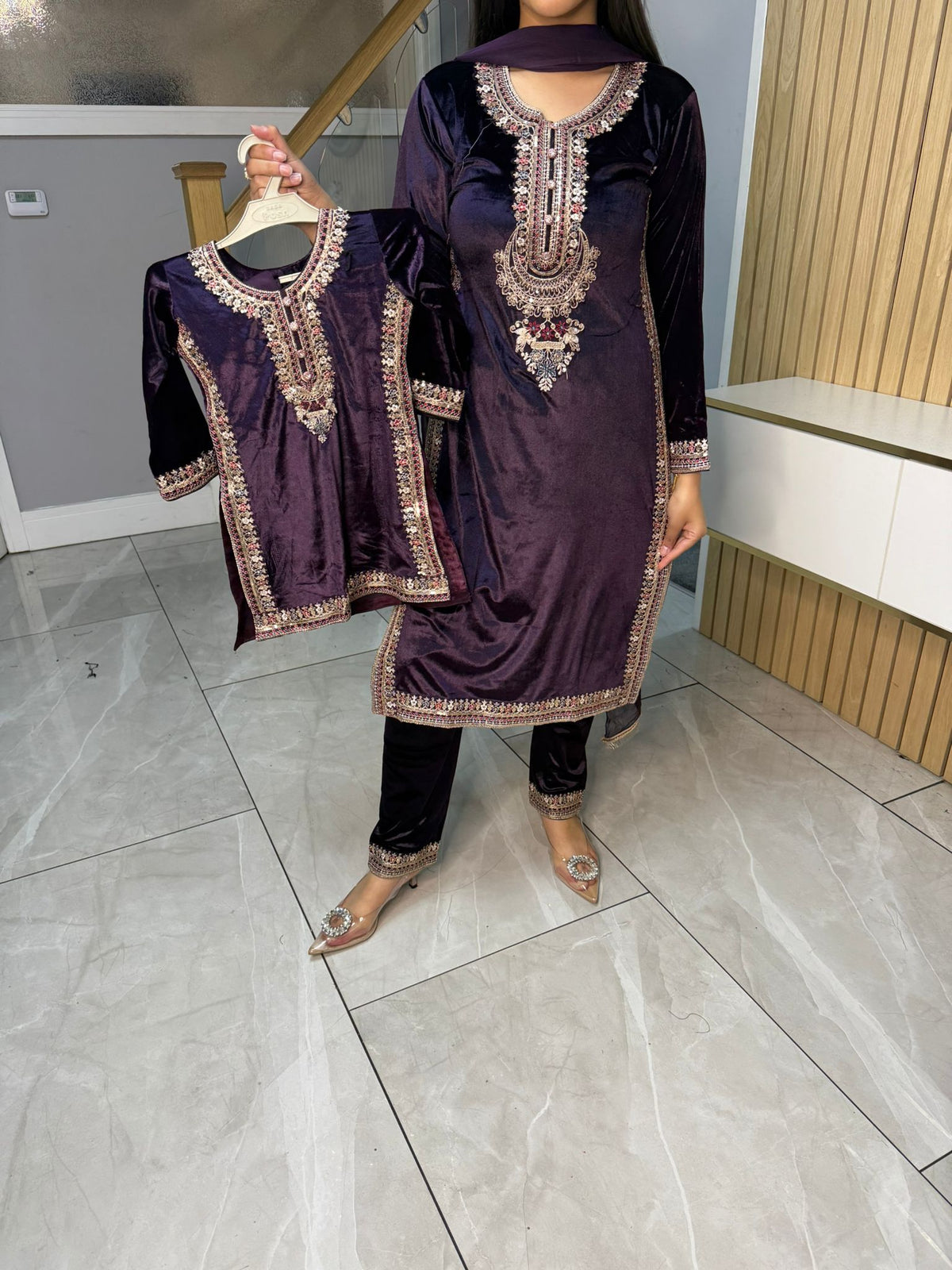 Saher Velvet 3pc Mother & Daughter Suits
