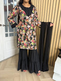 Firdaus 3pc Printed Suit With Plain Gharara