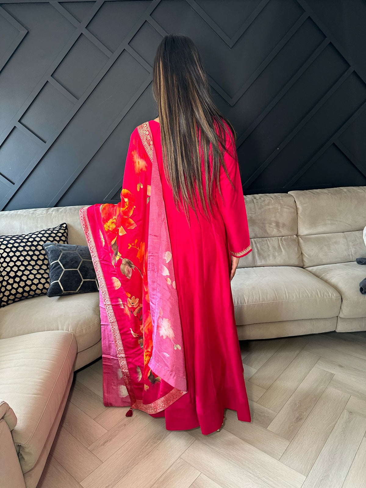 Hasina 2pc Indian Silk Dress & Floral Dupatta