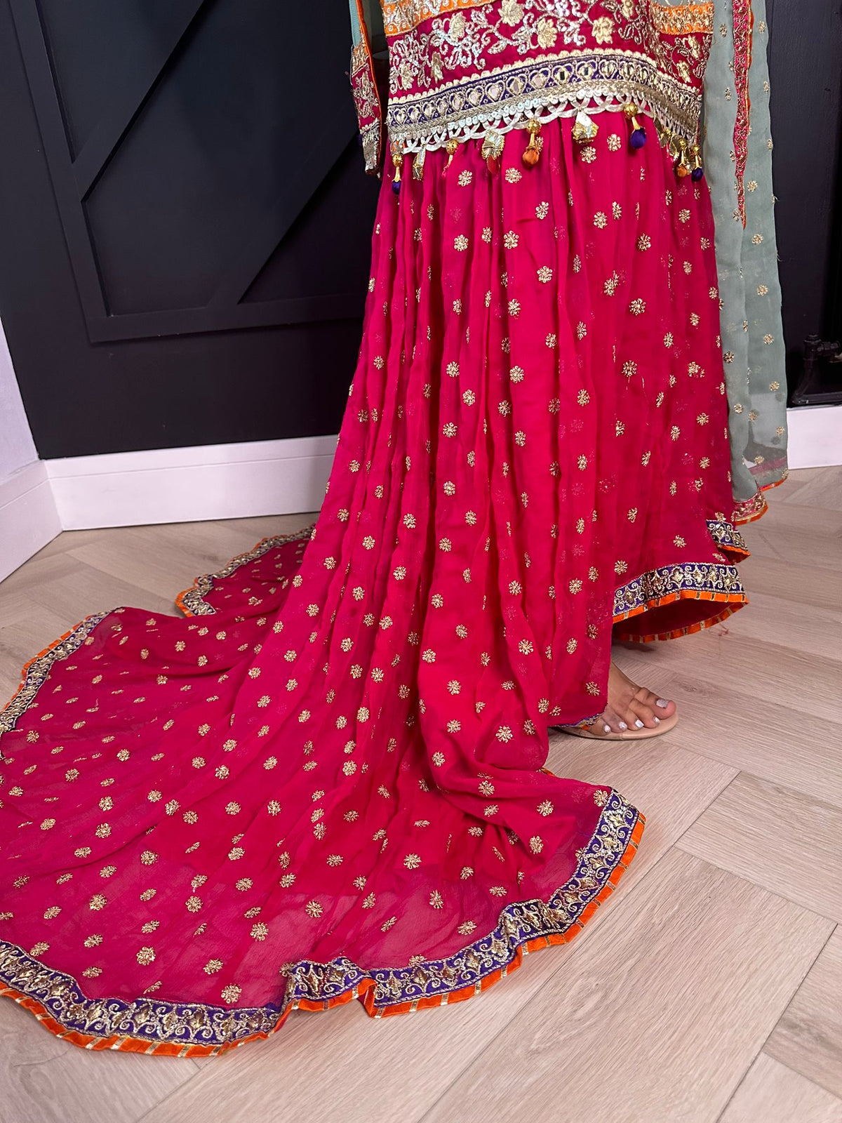 Karma Bridal - Mint and Pink Trail Gharara