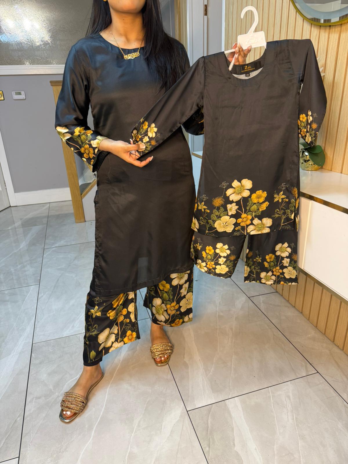 Shamila 2pc Silk Mother and Daughter Co-ord D1-F