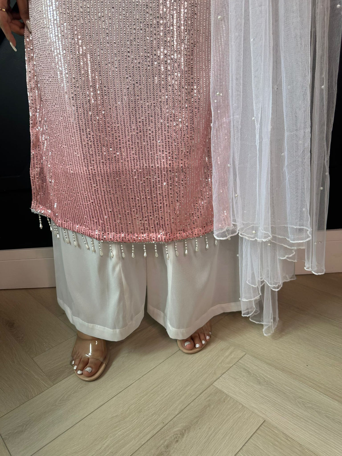 Rangz Sequin Suit  - White-Pink