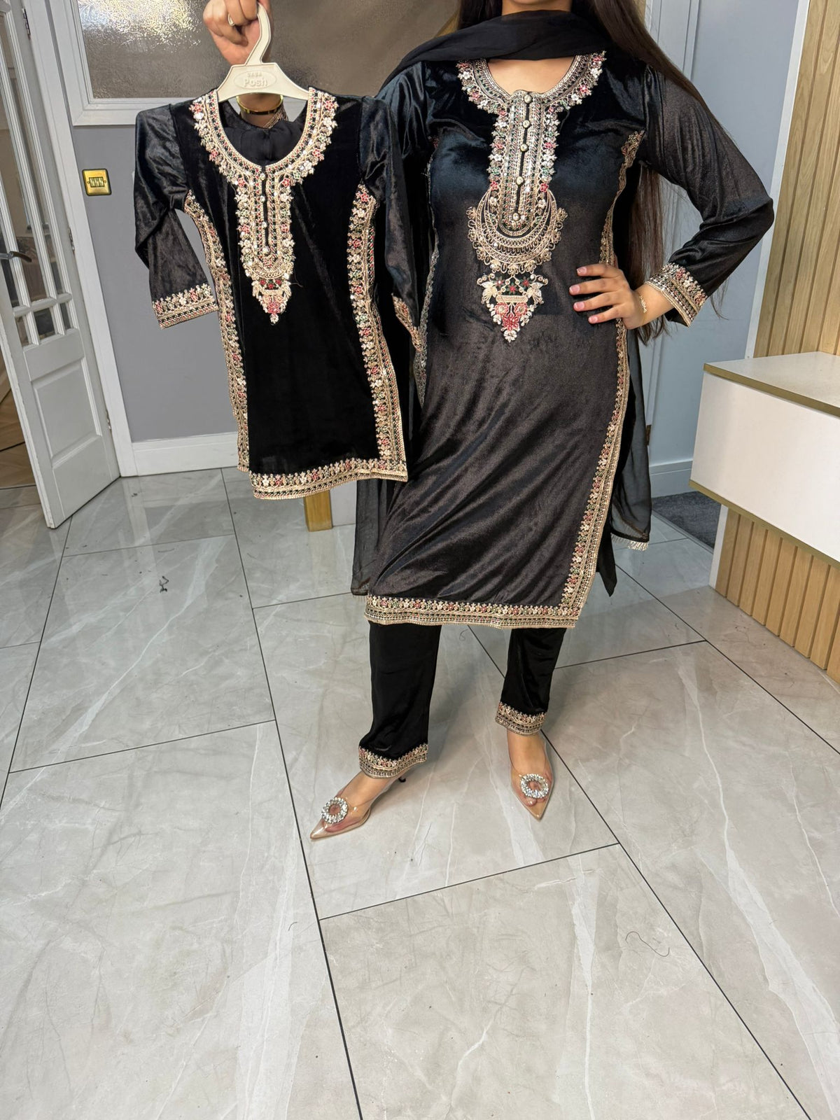 Saher Velvet 3pc Mother & Daughter Suits