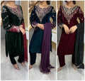 Sajal 3pc Embroidered Velvet Suit With Chiffon Duppata
