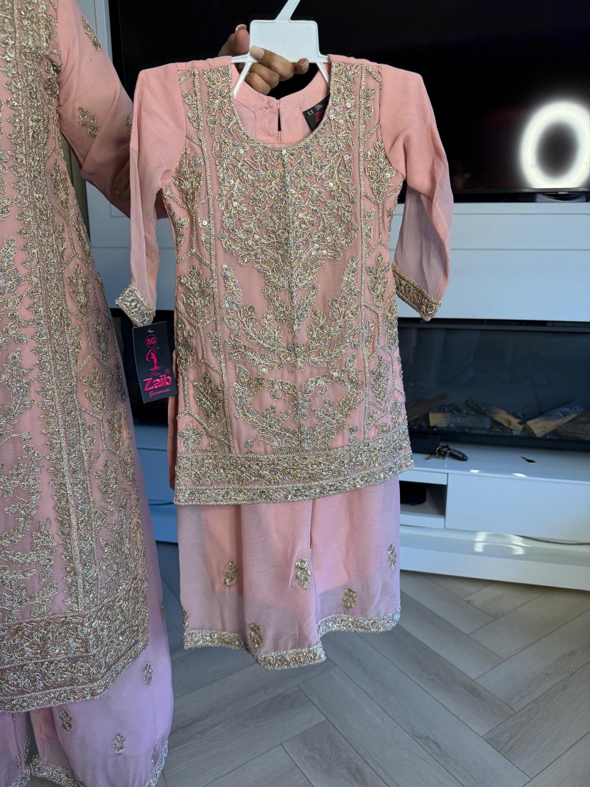 Manisba 3pc Mother & Daughter chiffon Suit With Plazzo