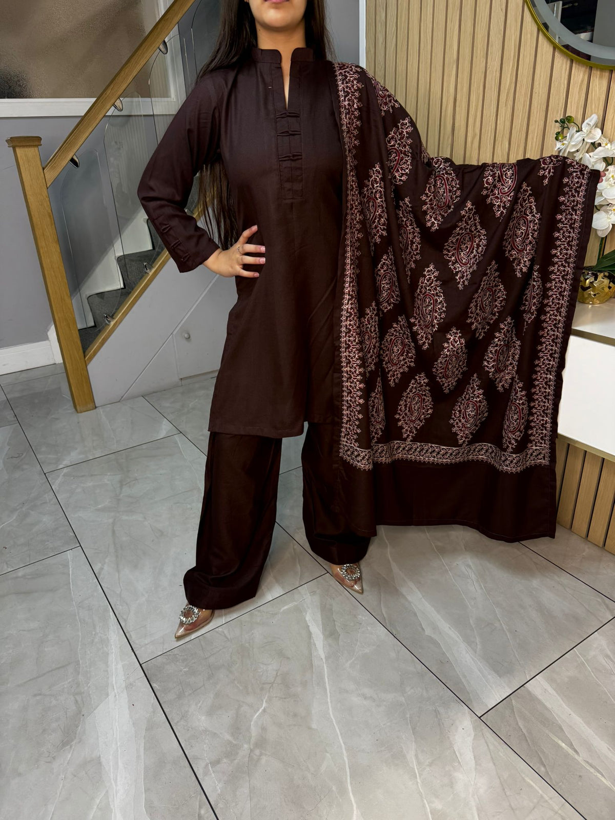 Noor Zahra 3pc Dhannak Suit With Embroidered Shawl