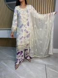 Najwa 3pc Chiffon Suit With Lace Detailing D3-C2