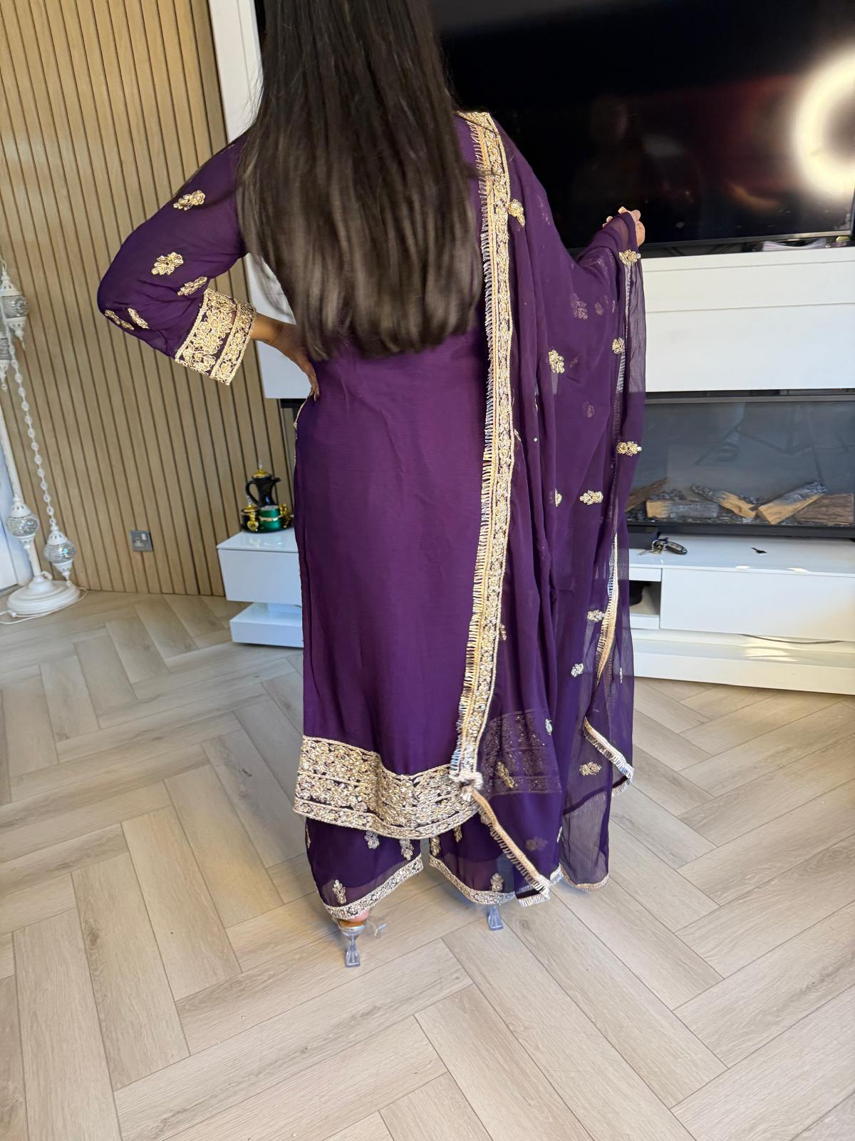Manisba 3pc Mother & Daughter chiffon Suit With Plazzo