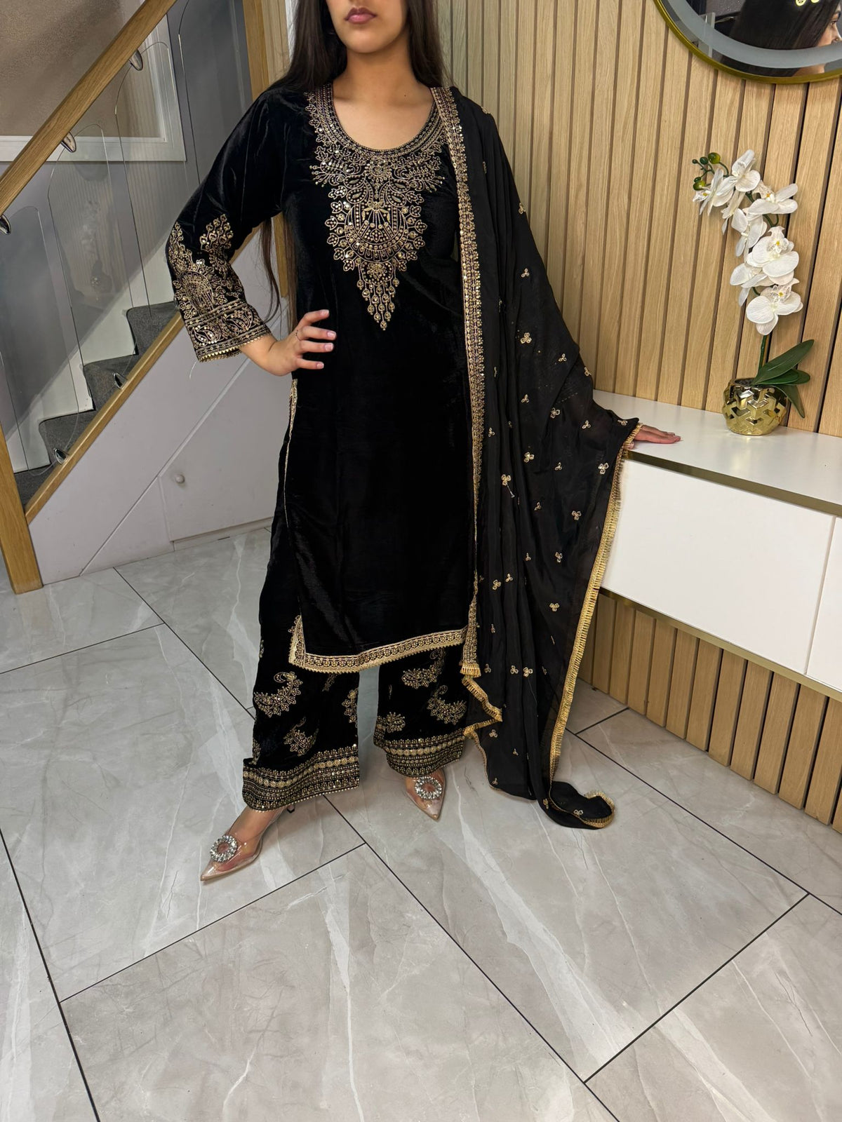 Gulal 3pc Embroidered Velvet Suit With Silk Dupatta