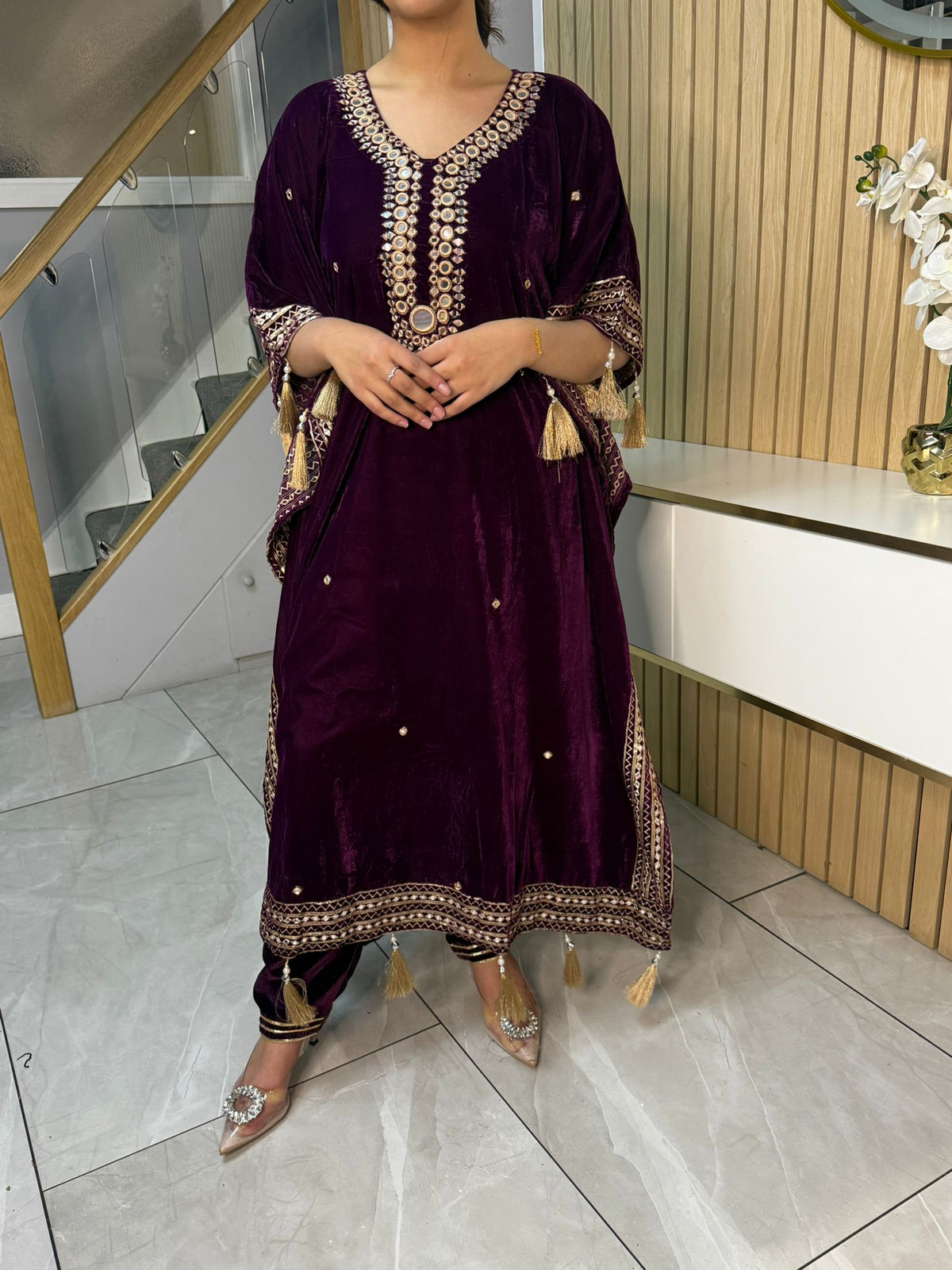 Mirror Velvet 2pc Kaftaan with Matching Trouser