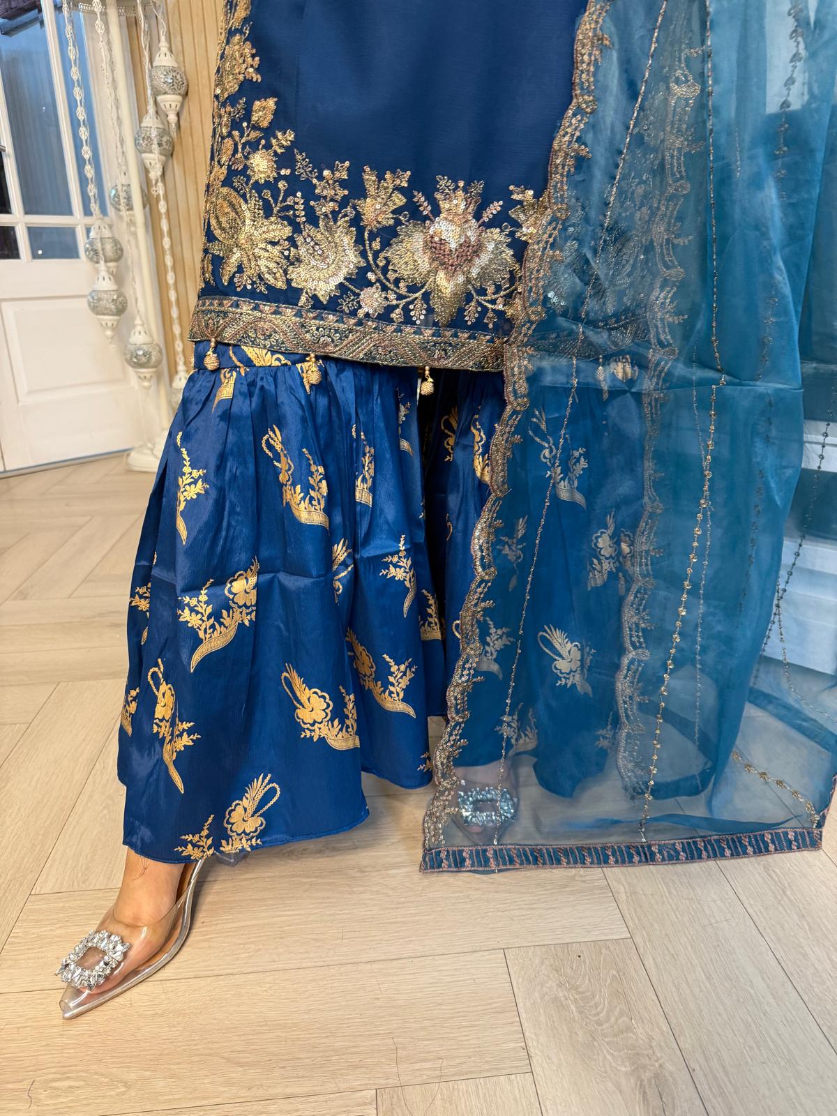 Kaynaat 3pc Chiffon Suit With Gharara