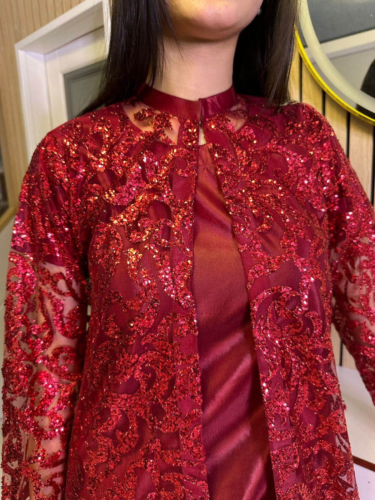 Glitter Jacket suit- Red