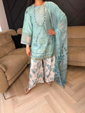 Hansa 3pc Embroidered Lawn Suits with wide Sharara
