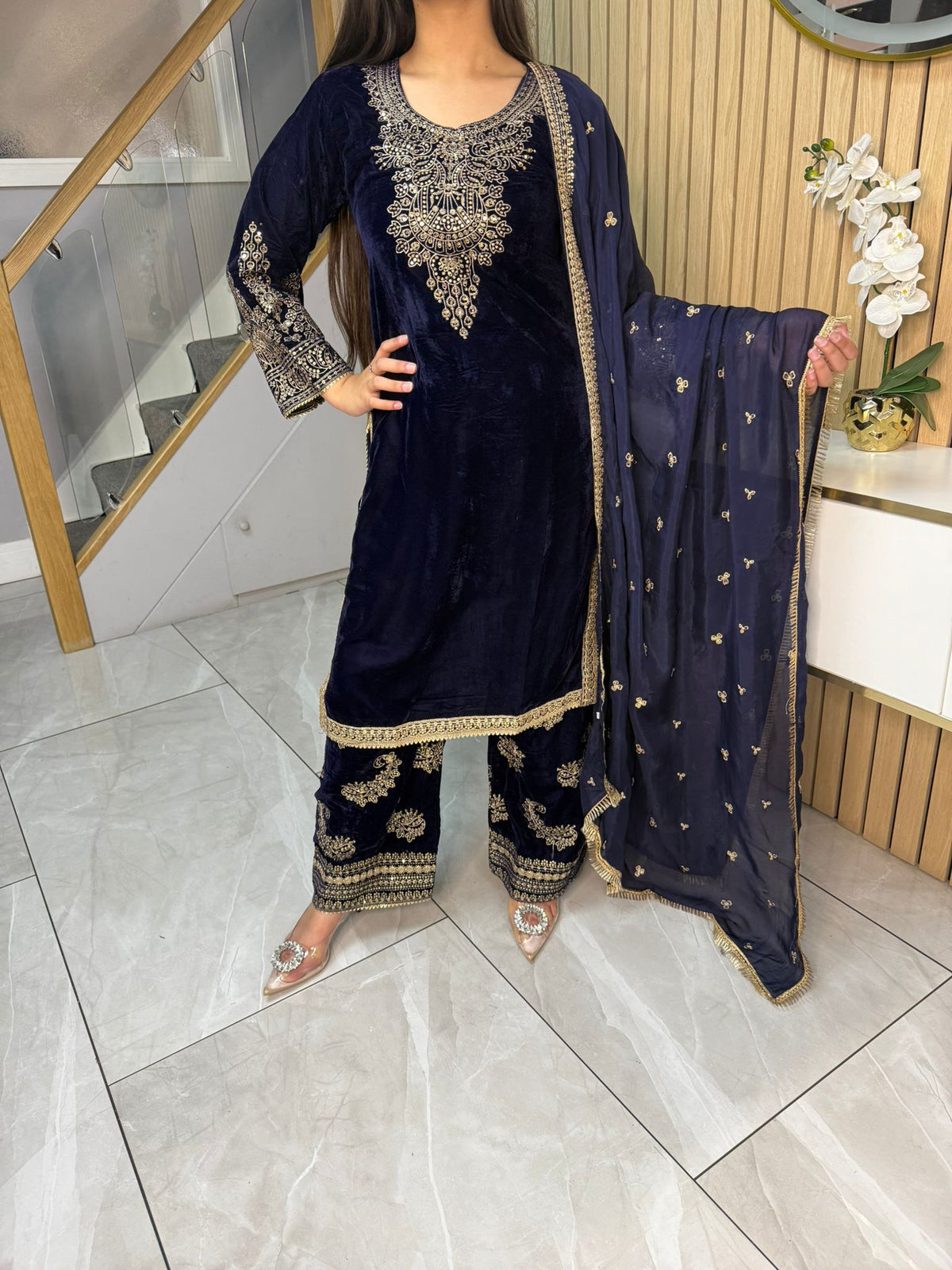 Gulal 3pc Embroidered Velvet Suit With Silk Dupatta