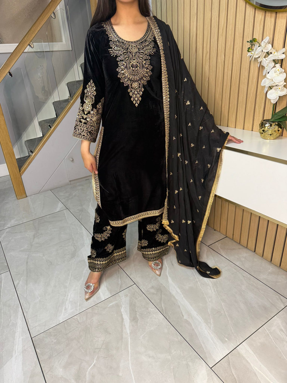 Gulal 3pc Embroidered Velvet Suit With Silk Dupatta