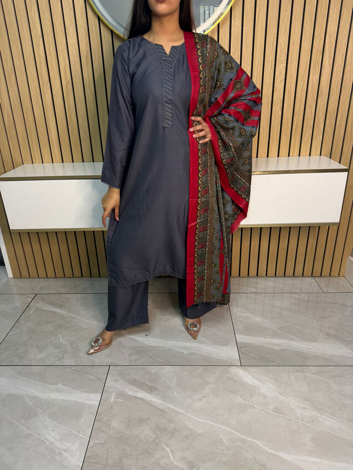 Haya 3pc Dhannak suit with Wool Shawl aww