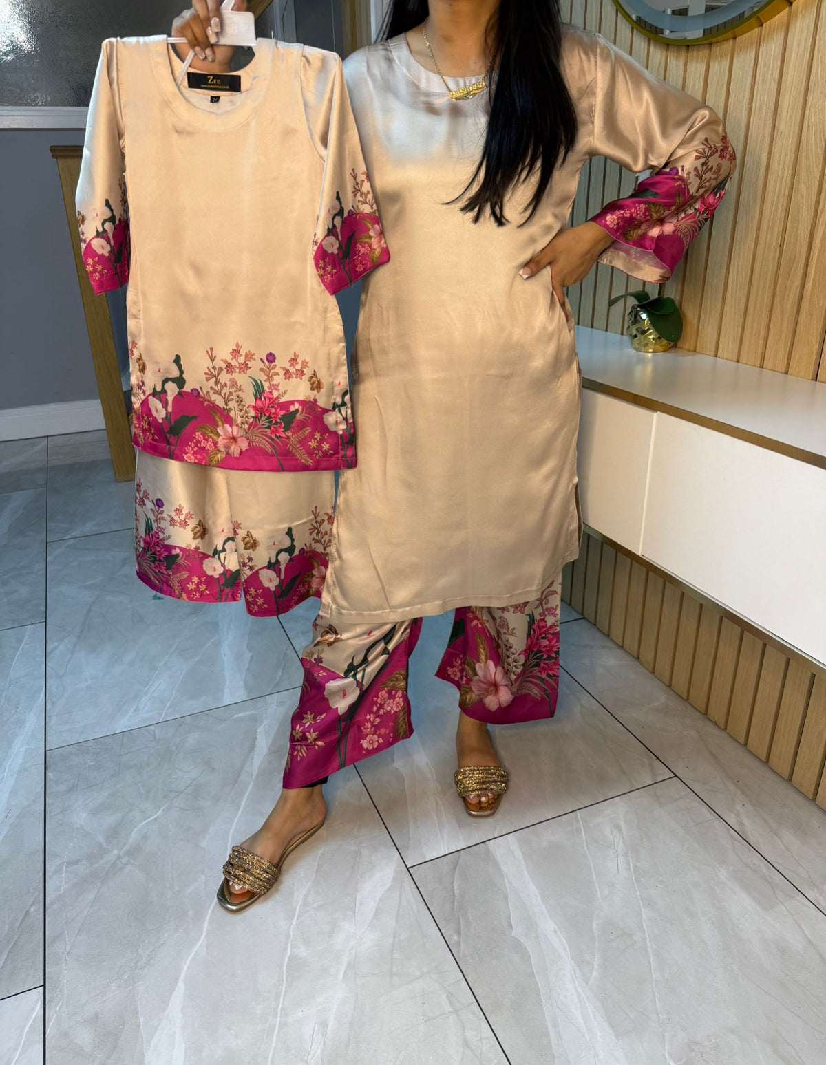 Shamila 2pc Silk Mother and Daughter Co-ord D1-F