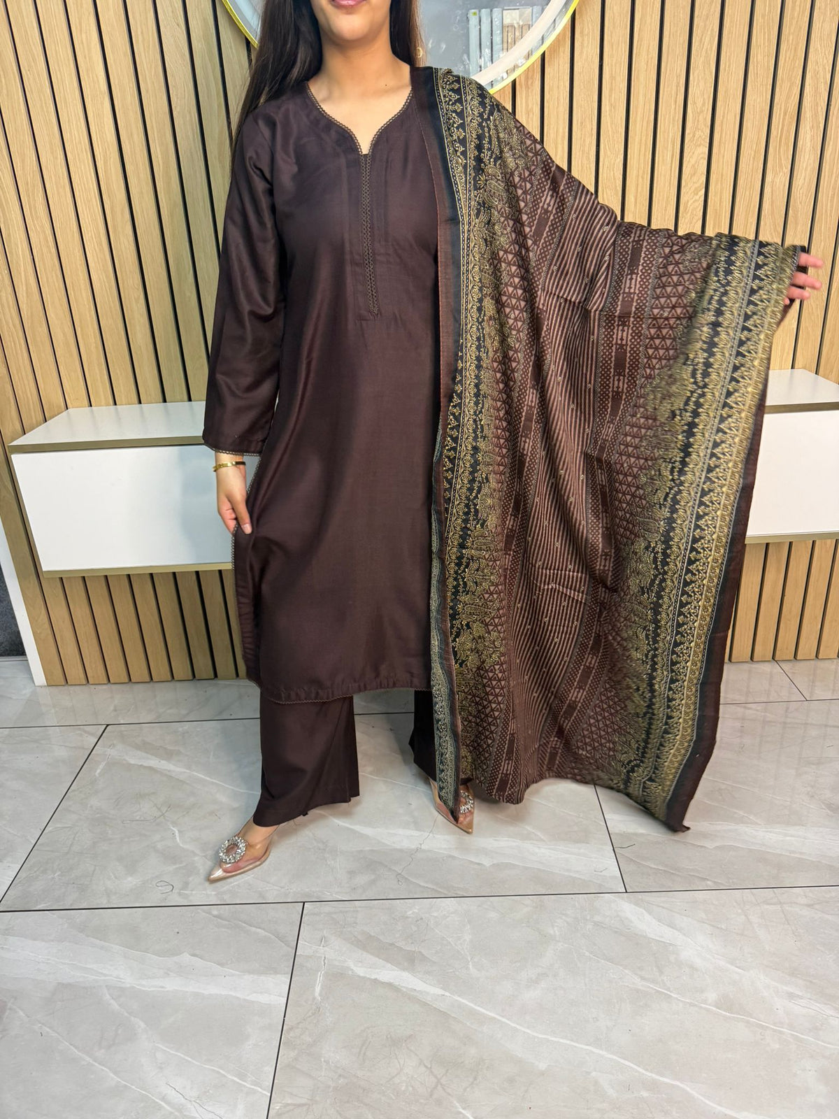 Haya 3pc Dhannak suit with Wool Shawl aww
