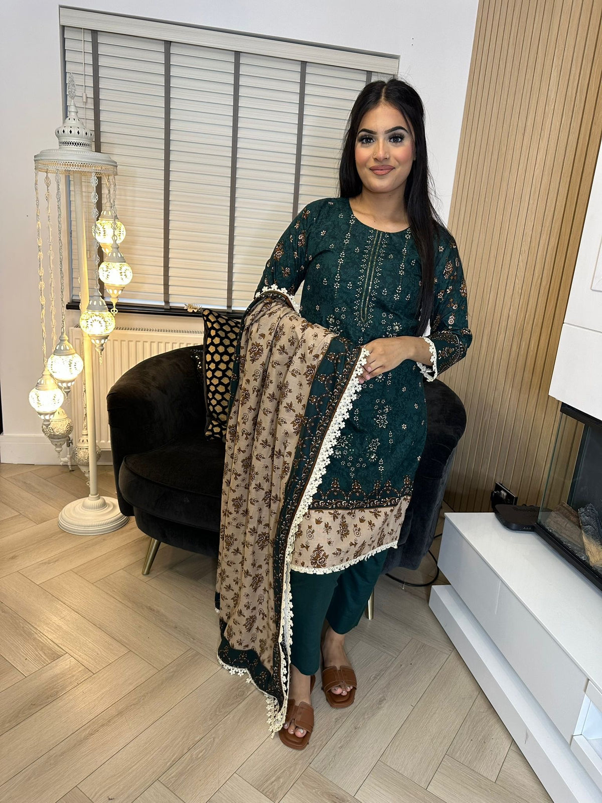 Safina Khaddar 3PC- Dark Green