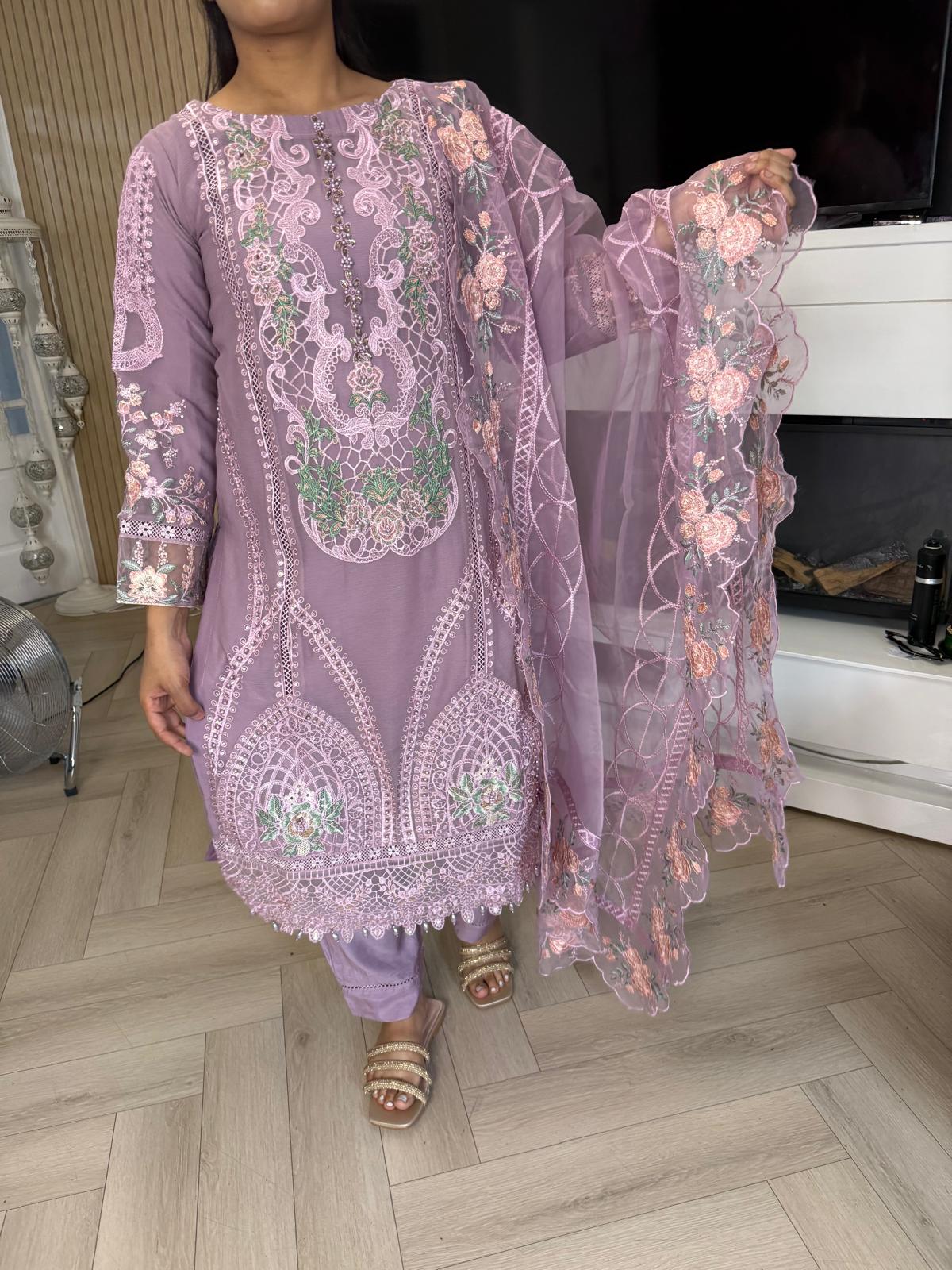 Atiqa Chiffon 3PC Suit With Organza Duppata