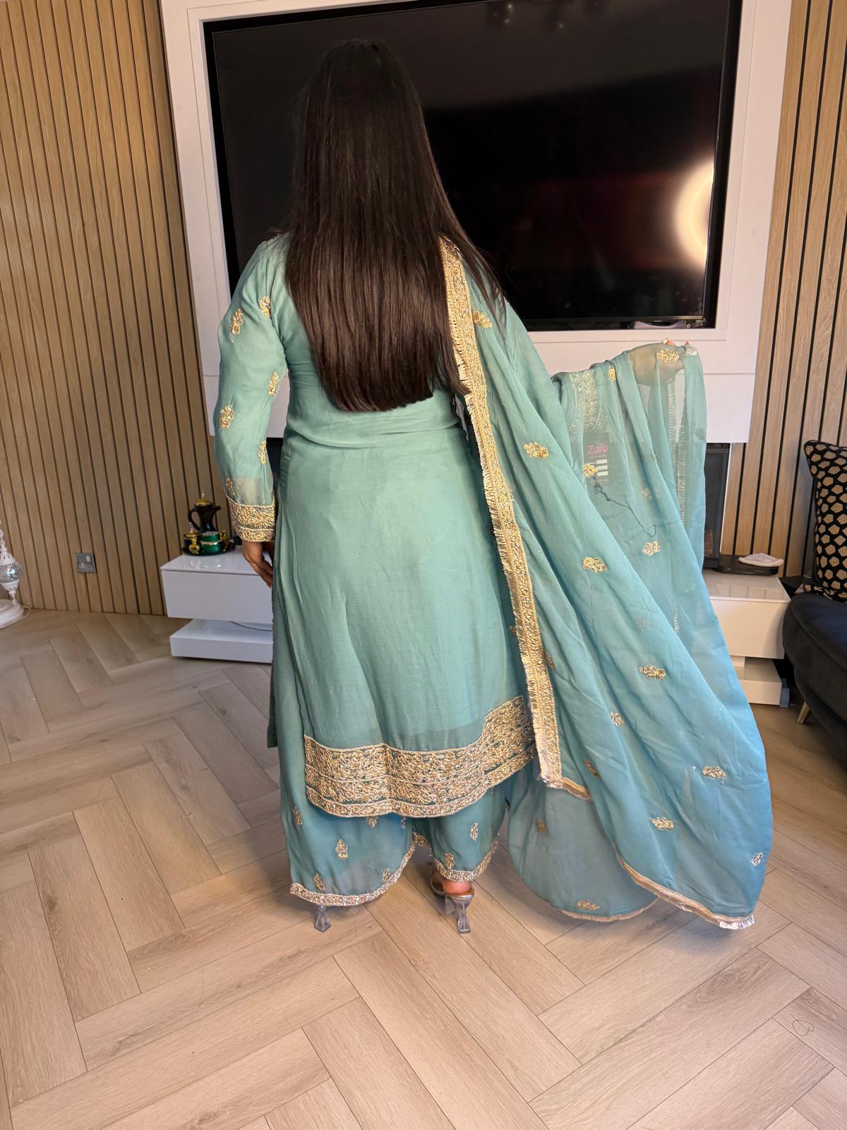 Manisba 3pc Mother & Daughter chiffon Suit With Plazzo