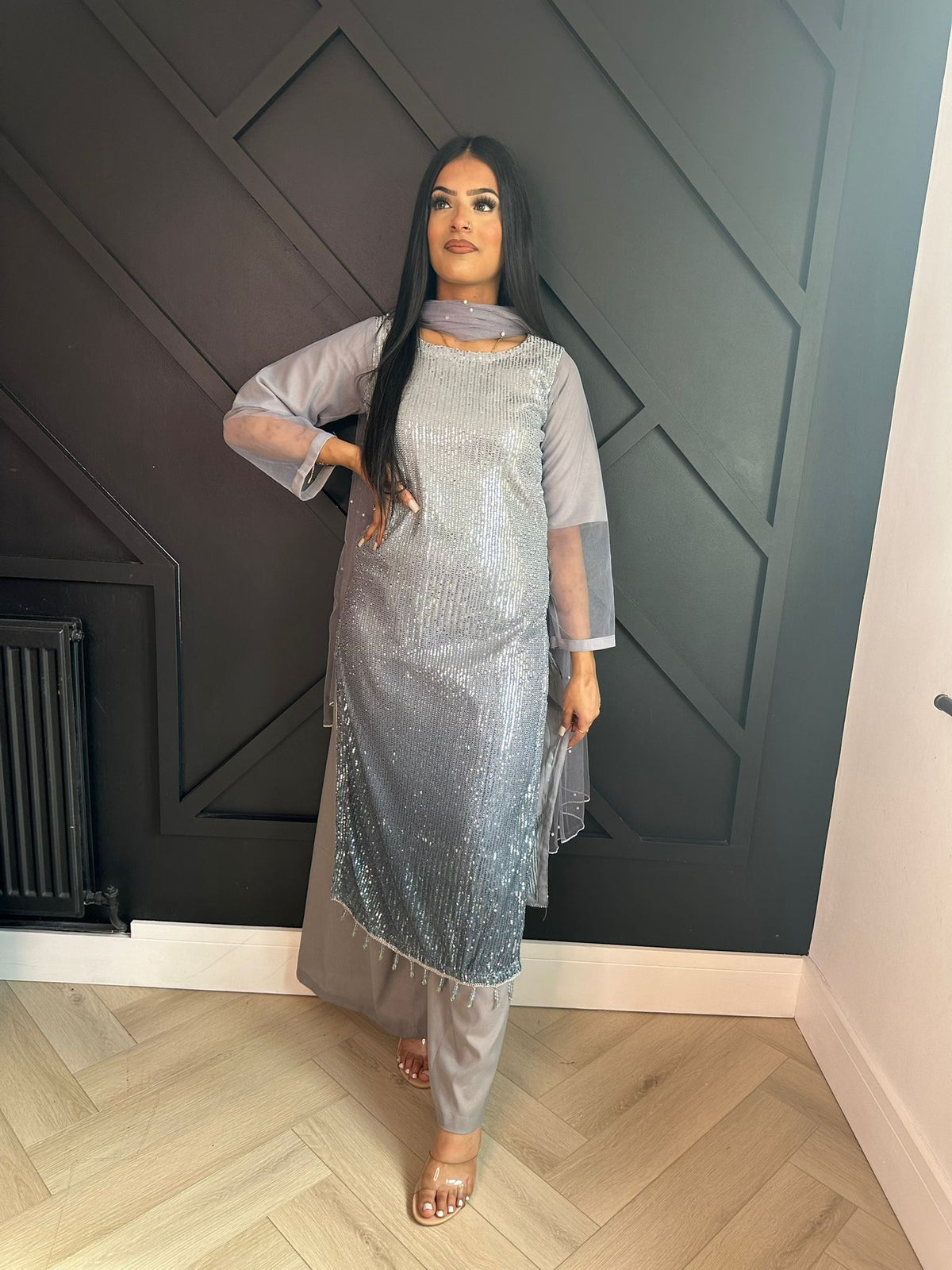 Rangz Sequin Suit  - Grey-Blue U2-D5