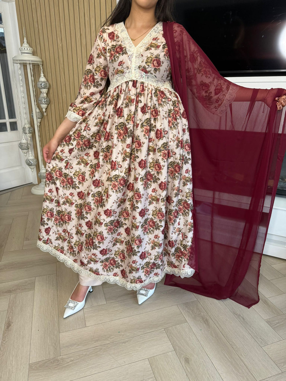 Daisy 3PC Maxi Suit With Contrast Dupata