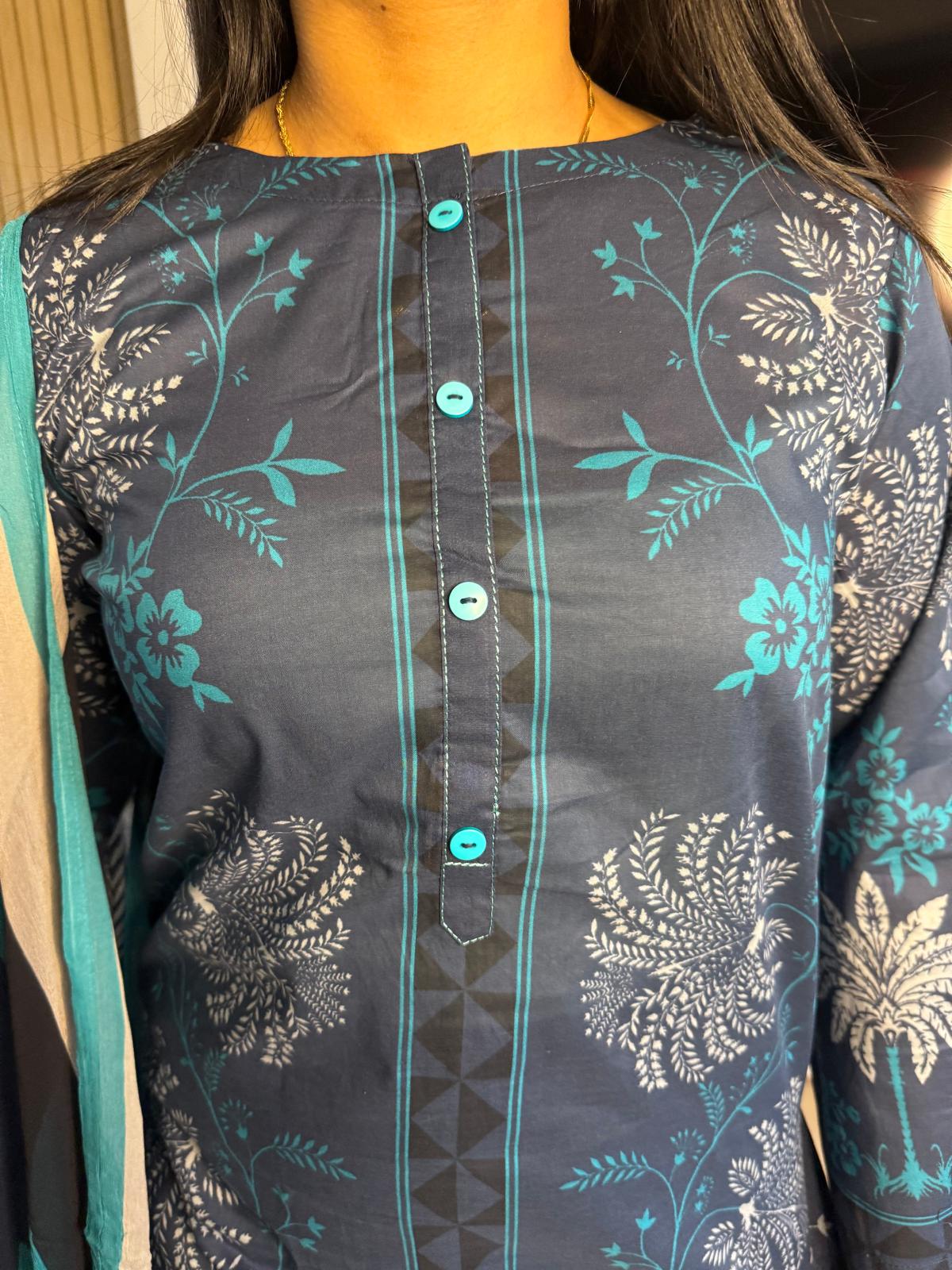 Sonam 3pc Printed Lawn Suit With Plazzo Trouser