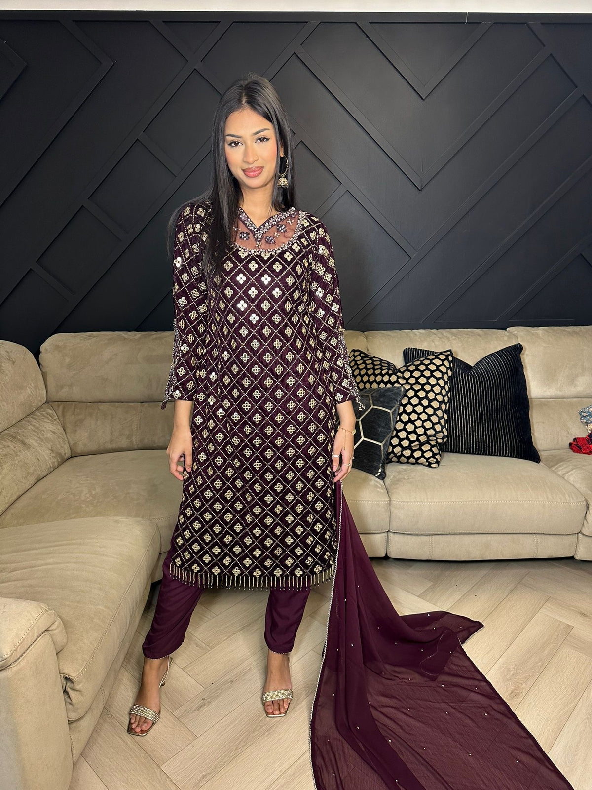 Keisha 3pc Luxury Velvet Embroidered Suit With Chiffon Duppatta D2-H1/3