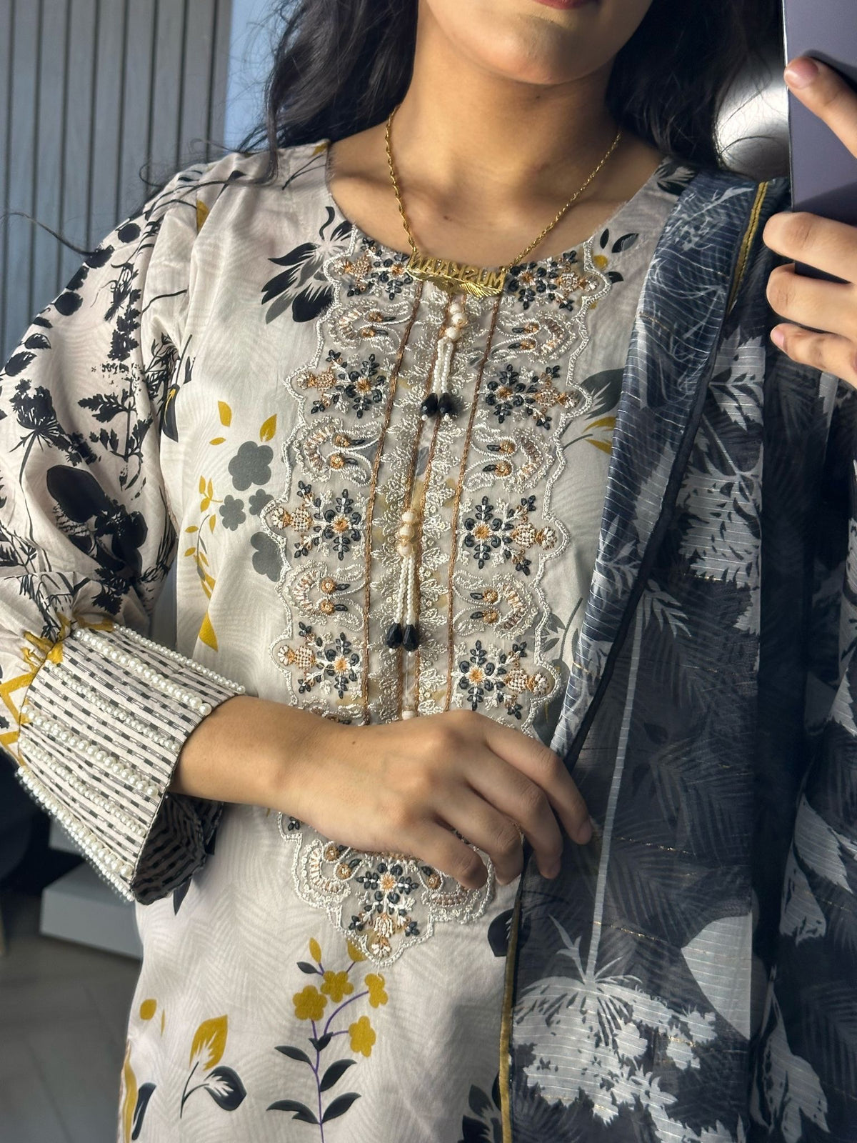 Saima 3pc Cotton Printed Suit With Organza Dupatta