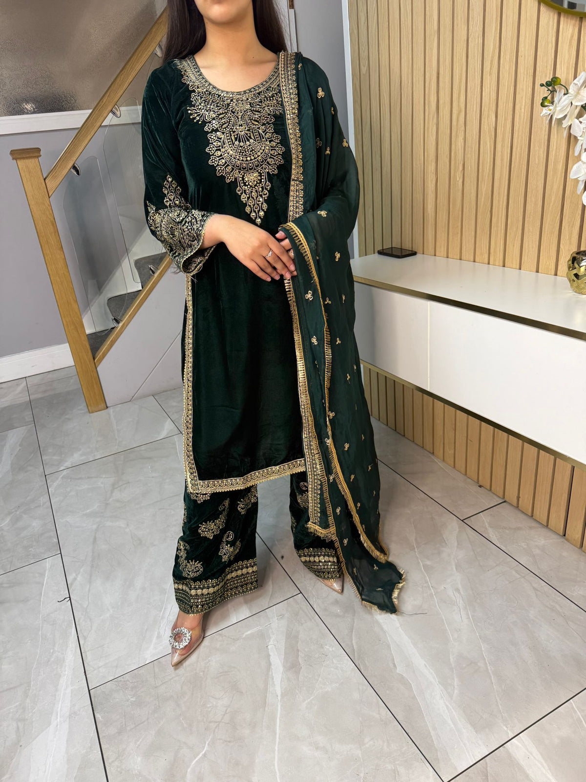 Gulal 3pc Embroidered Velvet Suit With Silk Dupatta