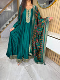 Fatima 2pc Indian Silk Dress & Floral Dupatta - 54” Length -l
