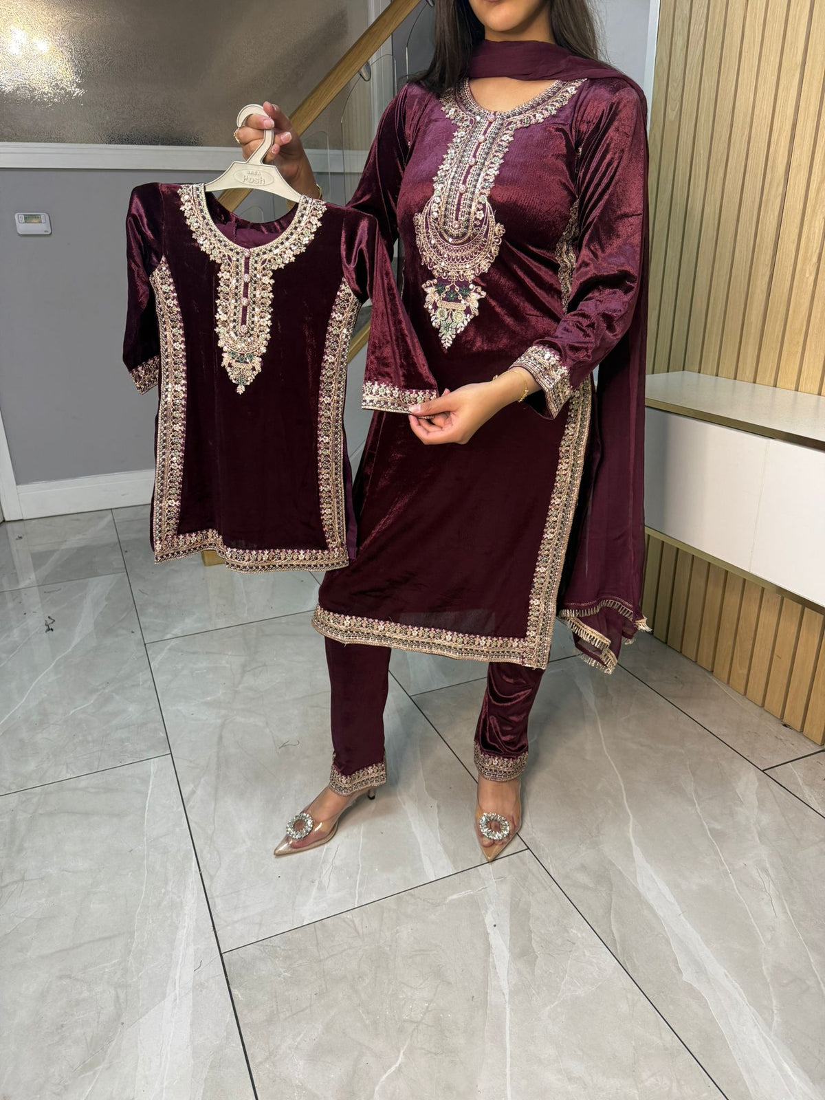 Saher Velvet 3pc Mother & Daughter Suits