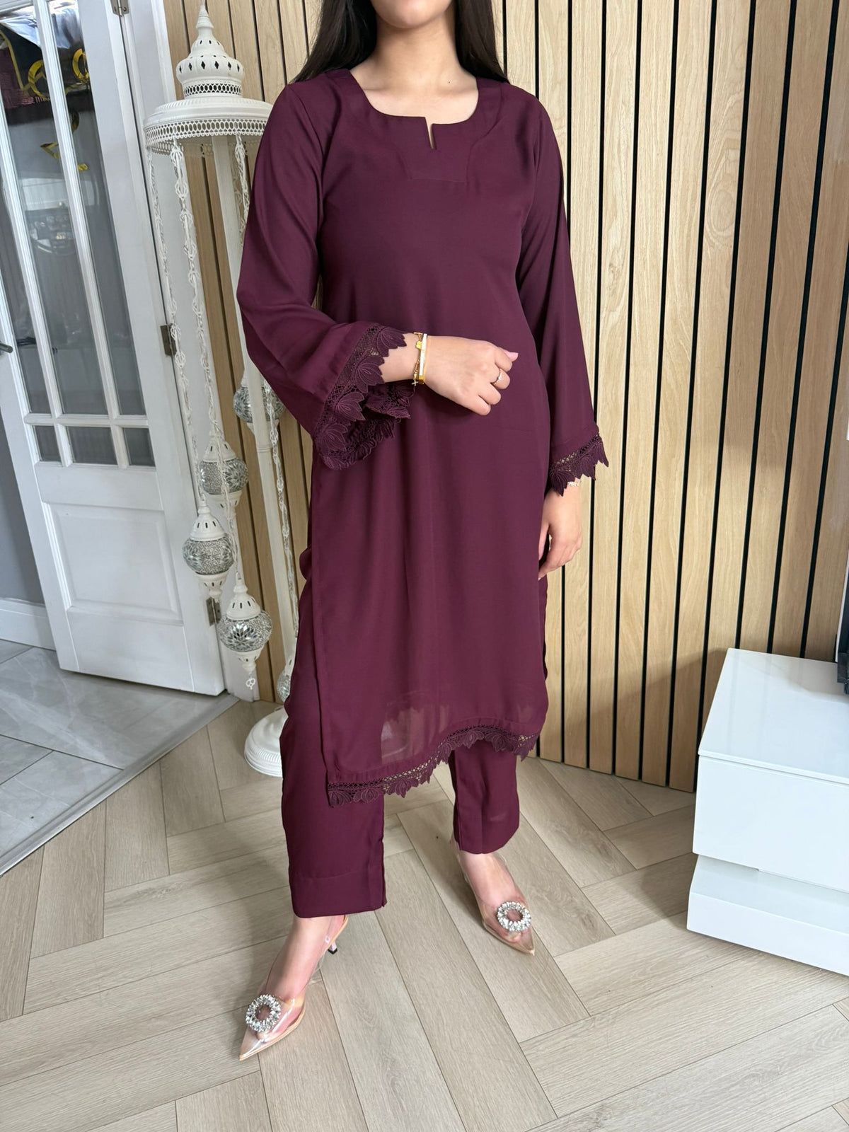 Aleena 2pc Georgette Cut Neckline Co-Ord