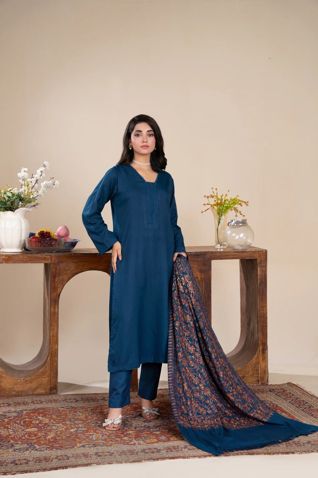 Noor Zahra 3pc Dhannak Suit With Embroidered Shawl