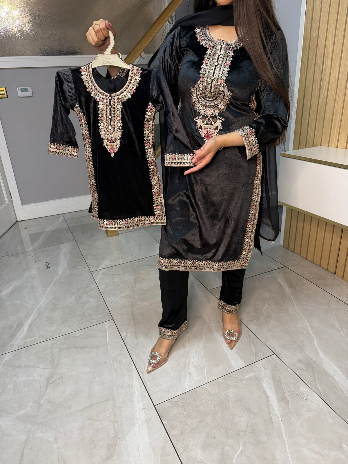 Saher Velvet 3pc Mother & Daughter Suits