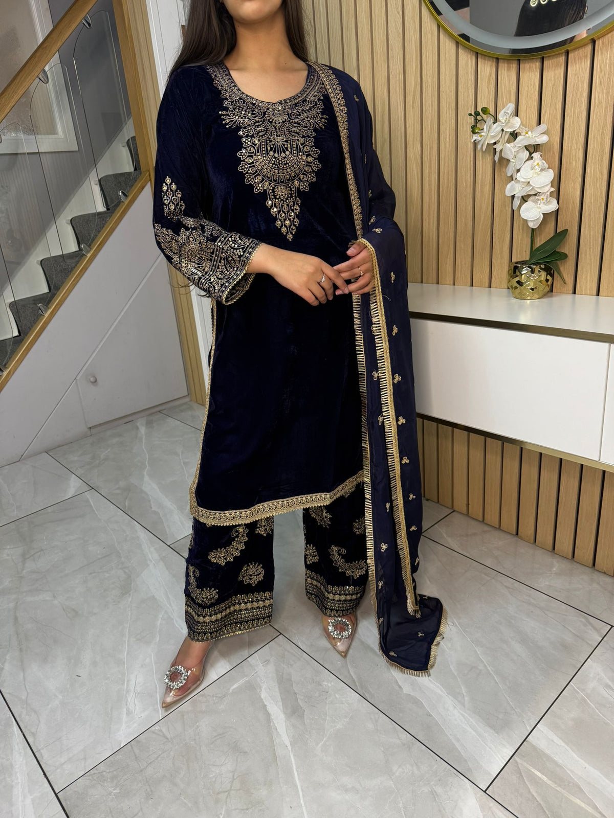Gulal 3pc Embroidered Velvet Suit With Silk Dupatta