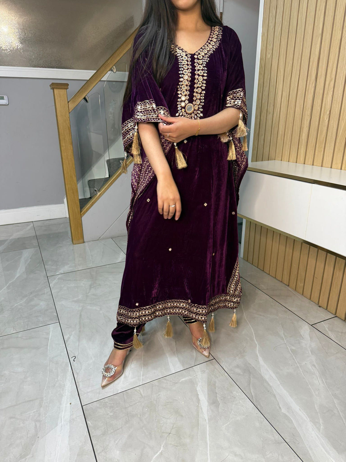 Mirror Velvet 2pc Kaftaan with Matching Trouser