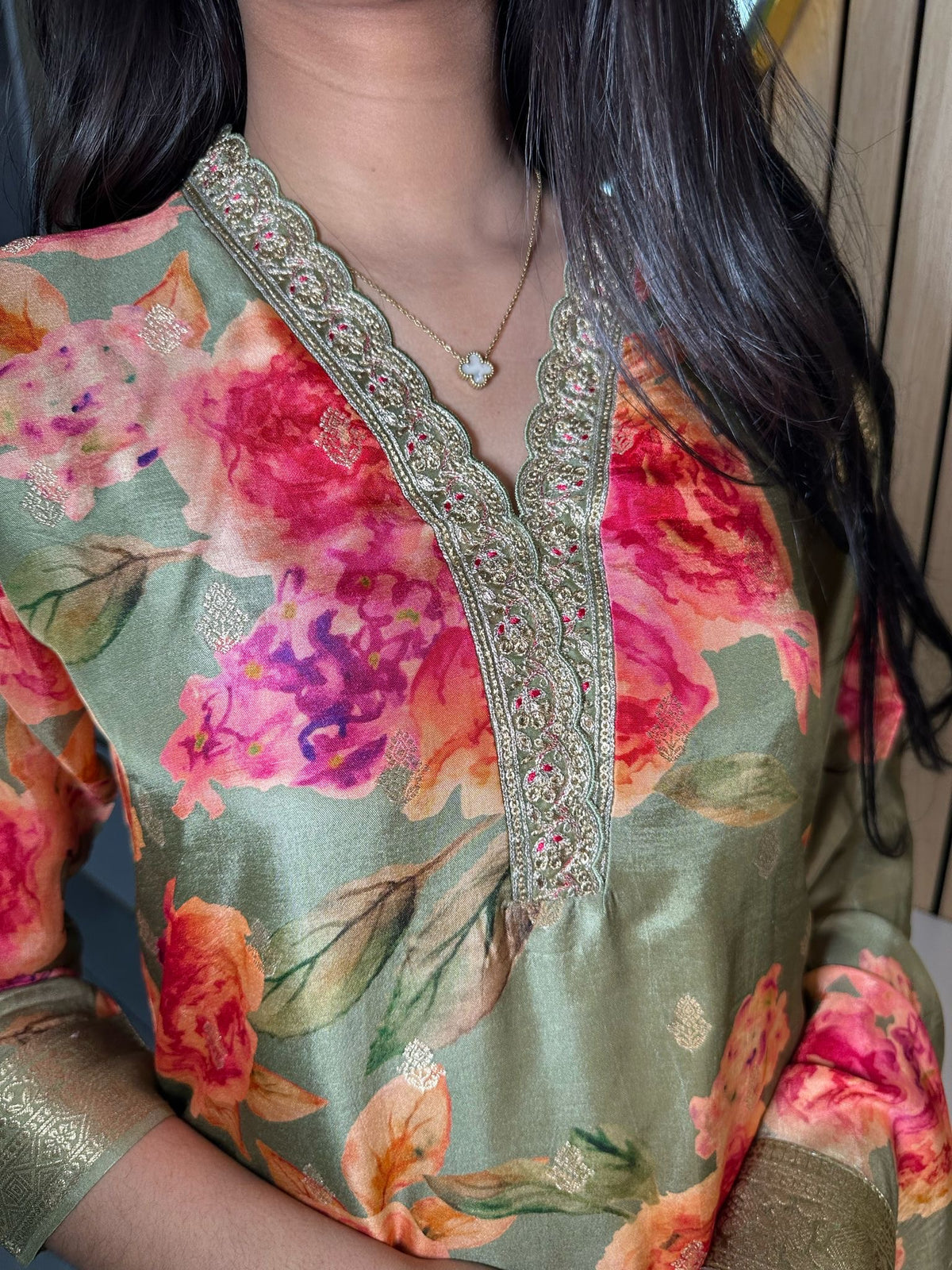 Fatima Floral 3pc Indian Silk Shalwar