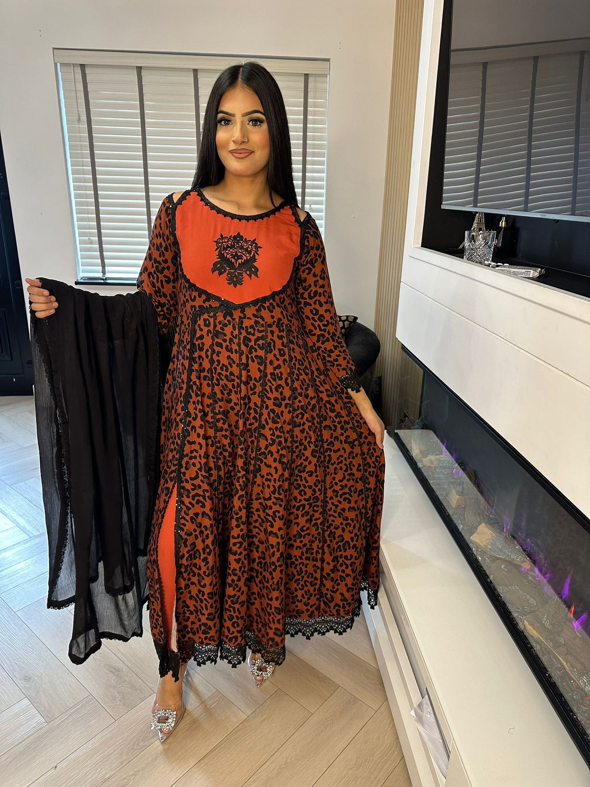 Miral Anarkali - Rust & Black